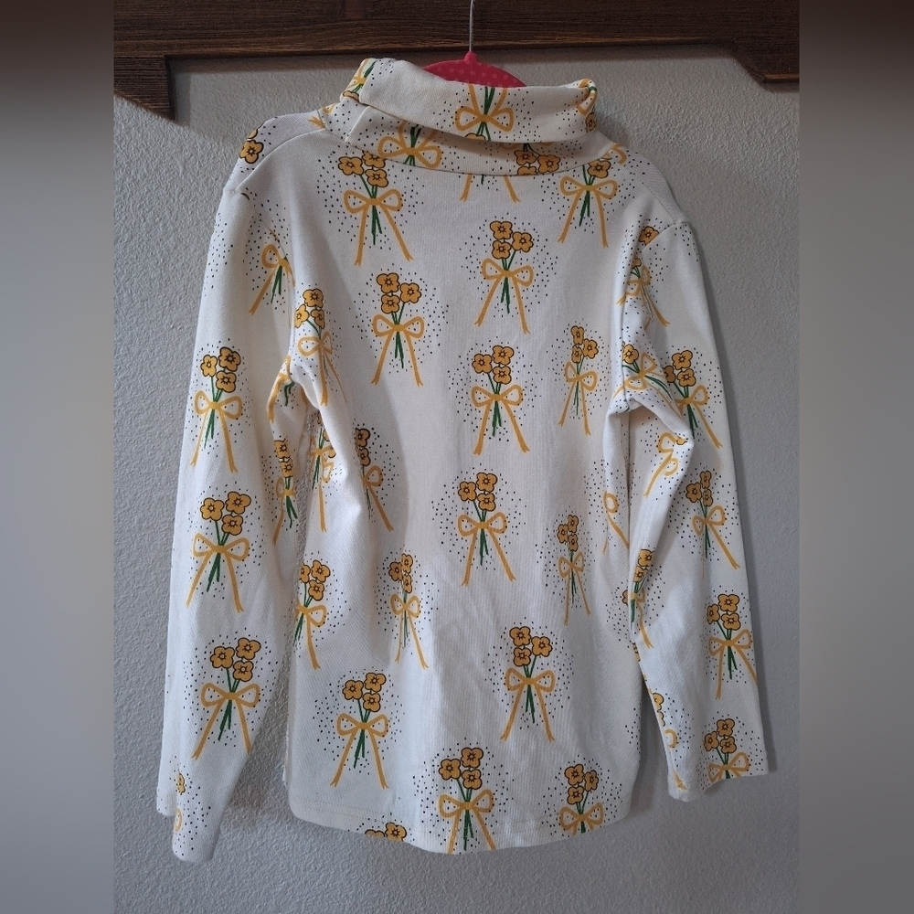 Mini Rodini Girls Bows And Bouquets Long Sleeve Turtleneck Top Size 8 - Picture 6 of 7